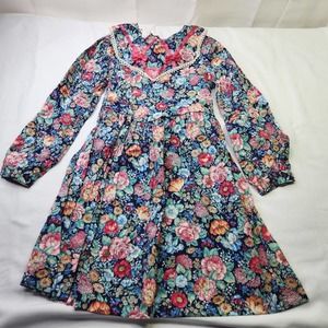 Vintage Polly Flinders Floral Dress Little Girl's Size 6X Long Sleeve Multicolor